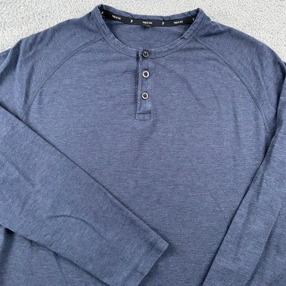 Public Rec Shirt Mens XL Blue Henley Long Sleeve Soft Stretch Casual Pullover